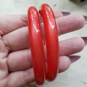 2 Vintage Lucite Stack Bracelets  Moonglow Bangle Bracelet  Red